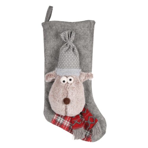 Kerstsok Hond Rendier Grijs